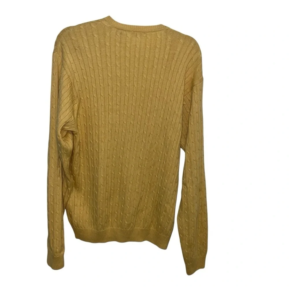 IZOD XL Cable Knit Pullover V-Neck Long Sleeve mustard Sweater 100% Cotton